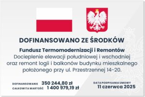Docieplenie elewacji południowej i wschodniej oraz remont logii i balkonów budynku mieszkalnego położonego przy ul. Przestrzennej 14-20